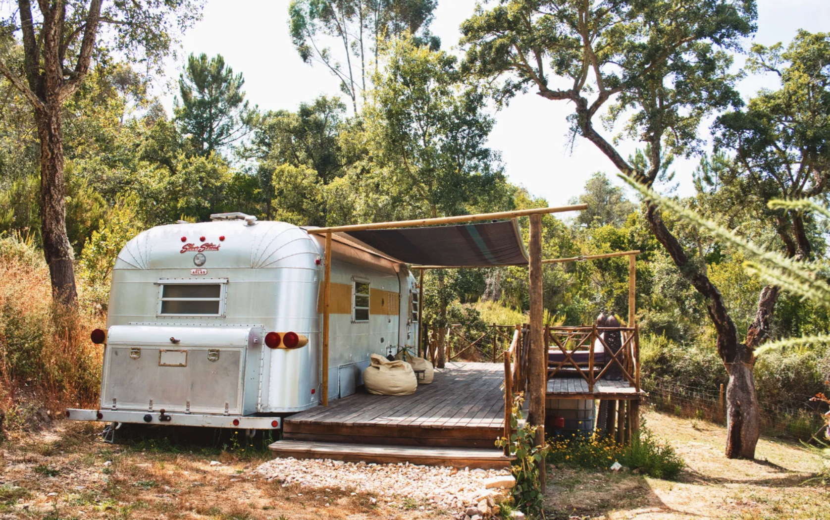 Silvia Airstream exterior with covered deck at Aterra