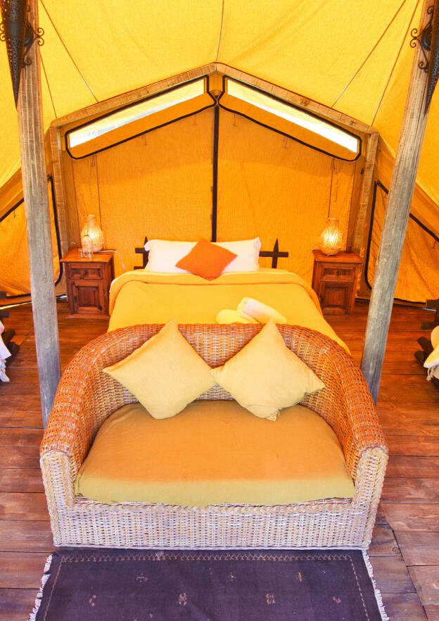 Bell tent exterior at Aterra