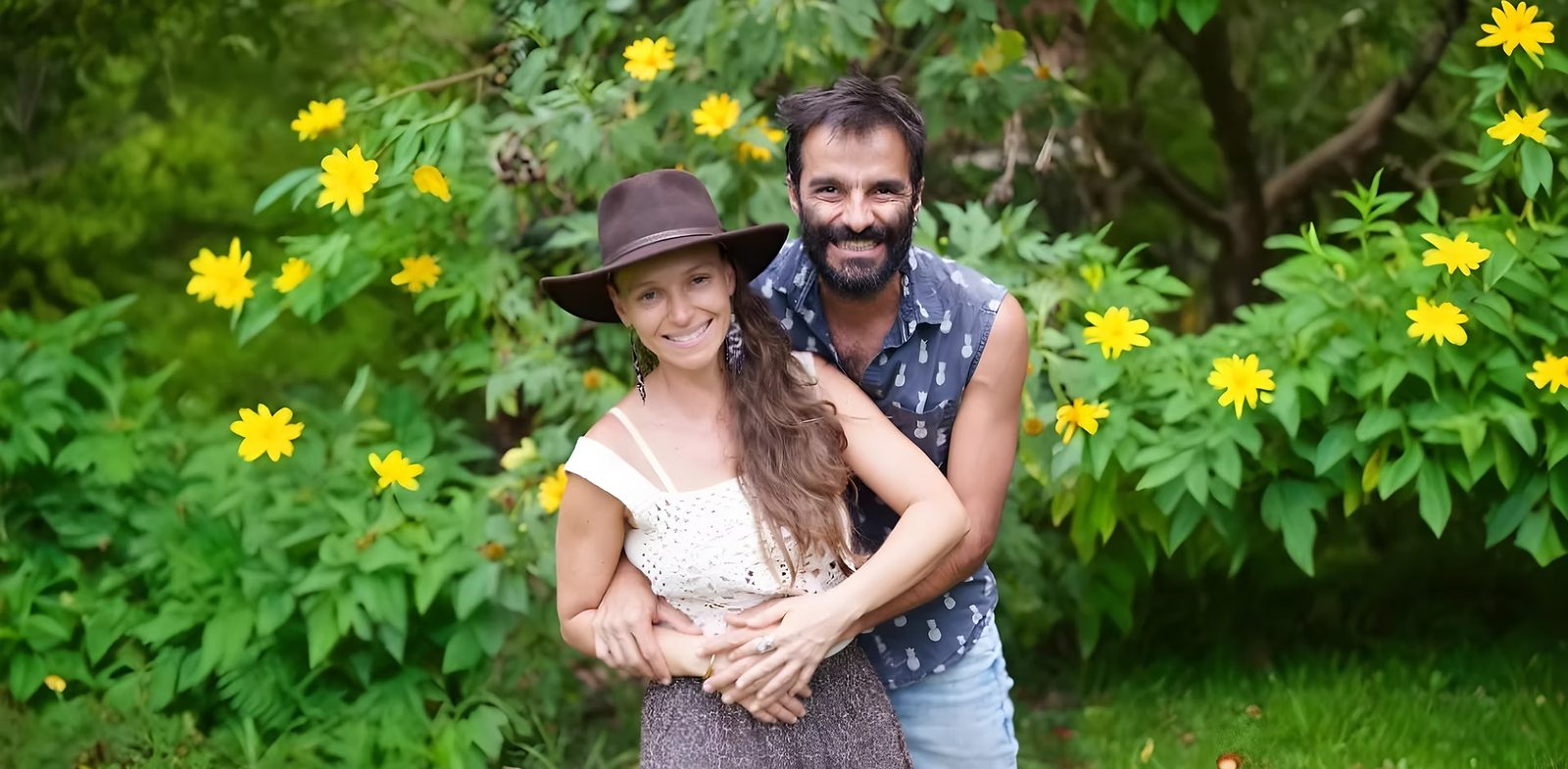 Sebastián and Clara in the Casa Sumapaz garden